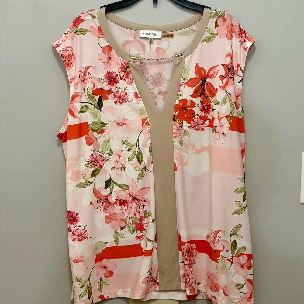 Calvin Klein Floral Blouse in Pink and Red - Picture 1 of 5